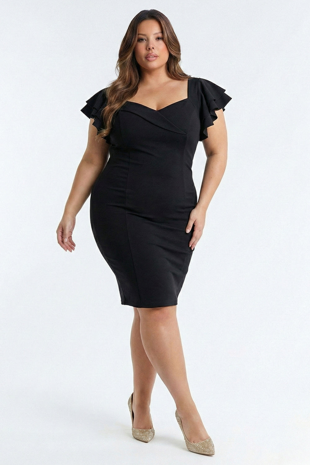 Queen Anne Neckline Plus Size Mini Dress