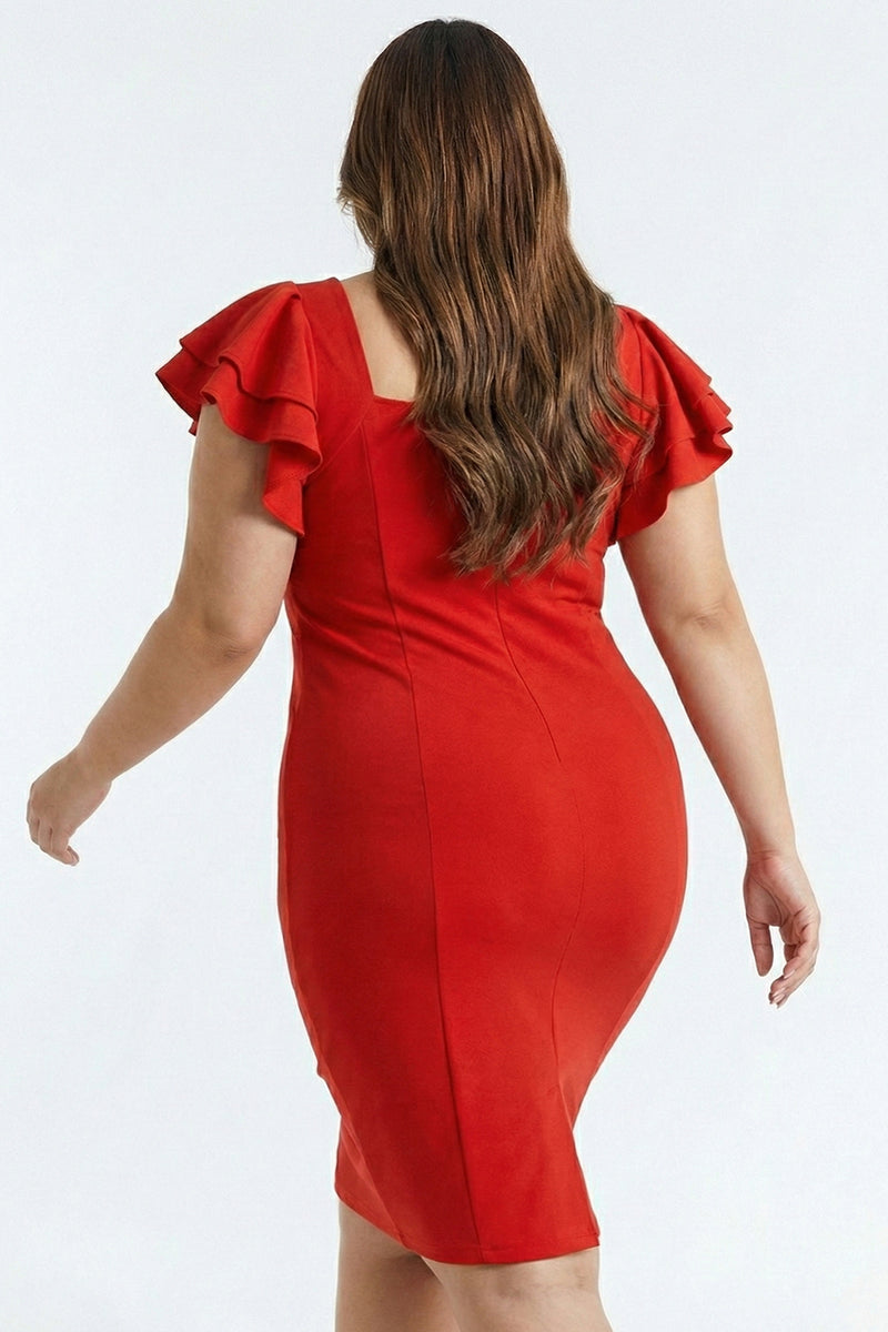 red plus size mini dress Black Queen Anne Neckline 2XL Women's Ivory Knit Halter featuring an elegant square overskirt detail wedding dress Size:S-M-L