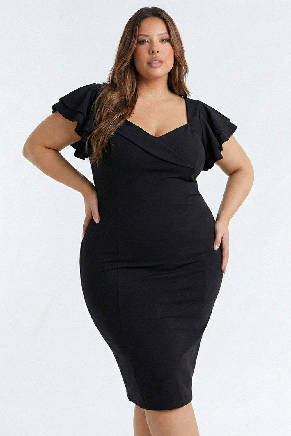 Queen Anne Neckline Plus Size Mini Dress