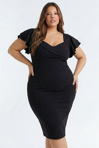 Queen Anne Neckline Plus Size Mini Dress