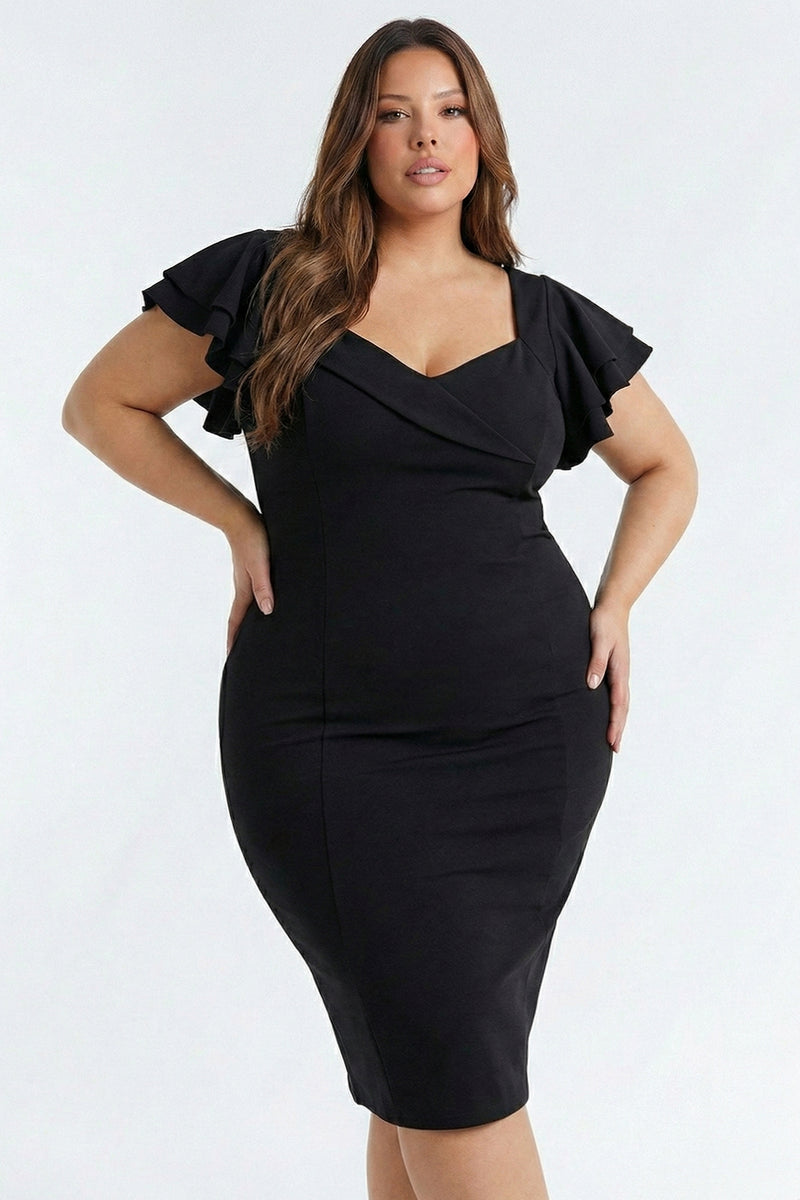 Black Queen Anne Neckline Plus Size Mini Dress 2XL