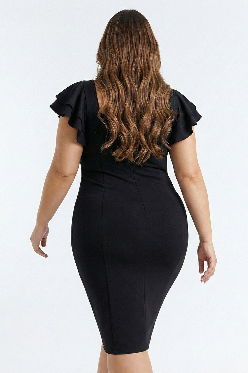 Queen Anne Neckline Plus Size Mini Dress