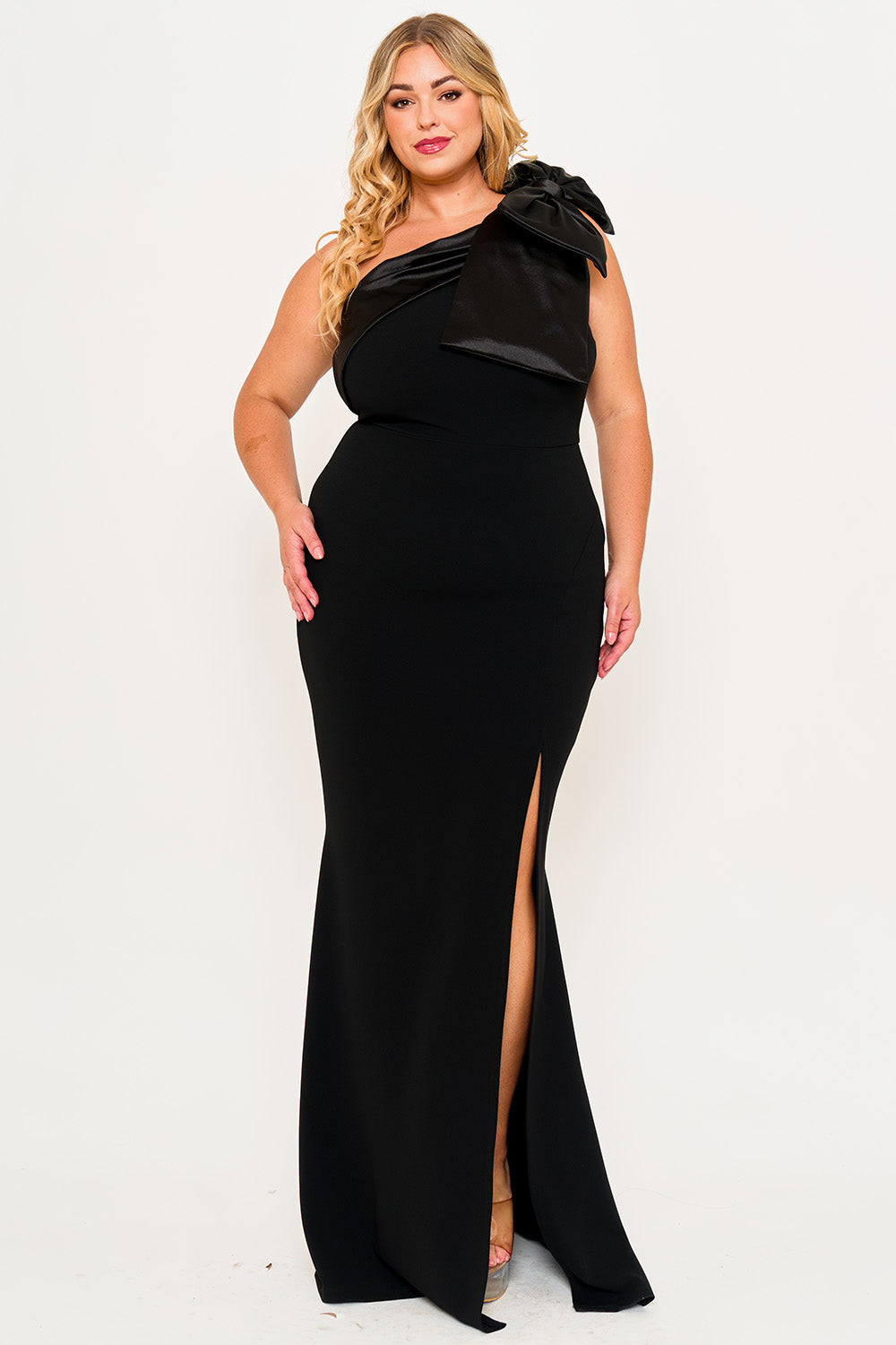 Symphony Dress - Fabric Contrast Of Techno Crepe And Satin Plus Size Maxi Dress | Zezebe