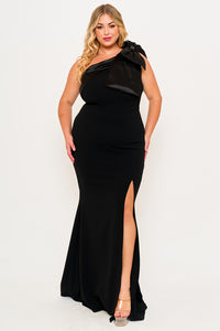 Symphony Dress - Fabric Contrast Of Techno Crepe And Satin Plus Size Maxi Dress | Zezebe