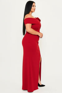Symphony Dress - Flower Corsage On One Side Off The Shoulder Plus Size Maxi Dress | Zezebe