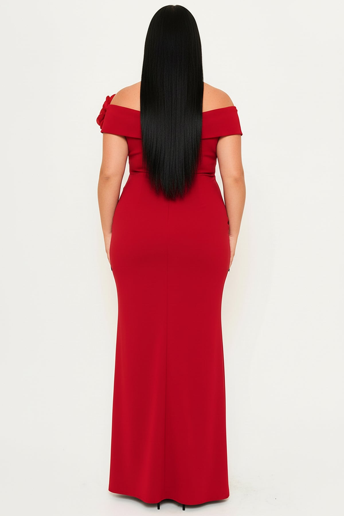 Symphony Dress - Flower Corsage On One Side Off The Shoulder Plus Size Maxi Dress | Zezebe