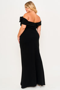 Symphony Dress - Flower Corsage On One Side Off The Shoulder Plus Size Maxi Dress | Zezebe