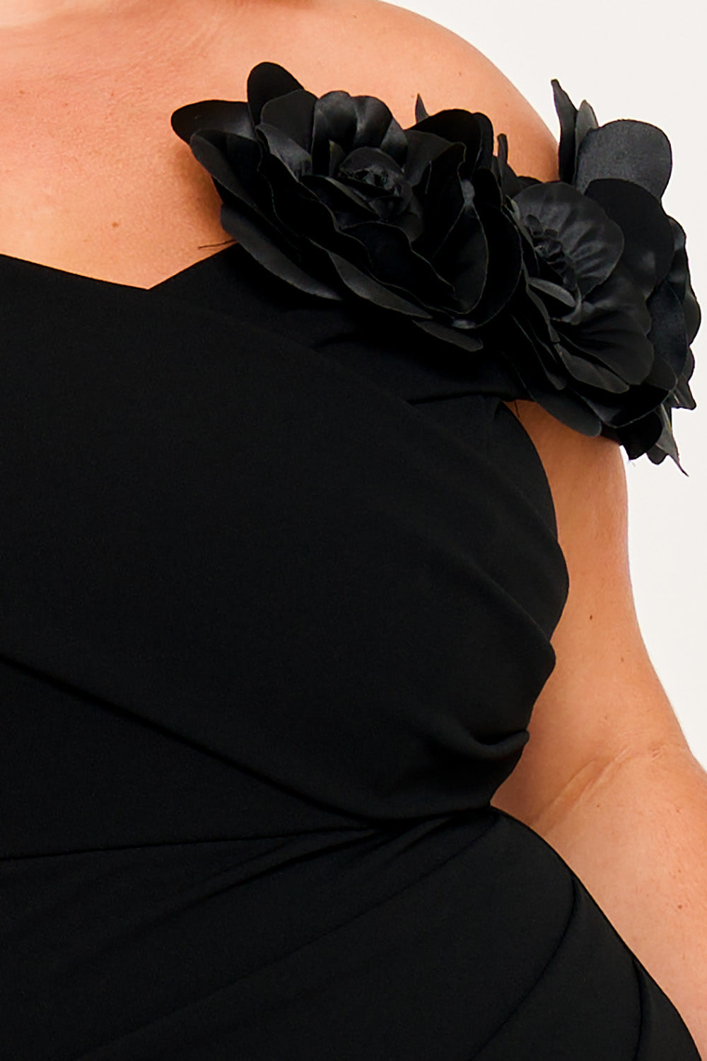 Symphony Dress - Flower Corsage On One Side Off The Shoulder Plus Size Maxi Dress | Zezebe