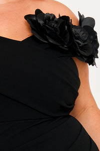 Symphony Dress - Flower Corsage On One Side Off The Shoulder Plus Size Maxi Dress | Zezebe
