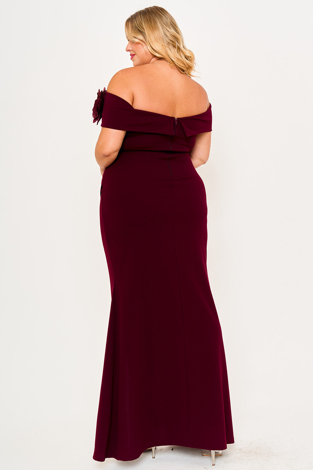 Symphony Dress - Flower Corsage On One Side Off The Shoulder Plus Size Maxi Dress | Zezebe