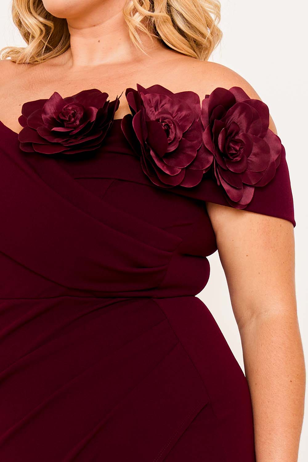 Symphony Dress - Flower Corsage On One Side Off The Shoulder Plus Size Maxi Dress | Zezebe