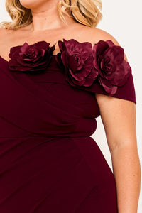 Symphony Dress - Flower Corsage On One Side Off The Shoulder Plus Size Maxi Dress | Zezebe