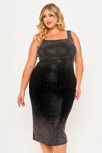 Symphony Dress - Gradient Rhinestone Plus Size Midi Dress | Zezebe