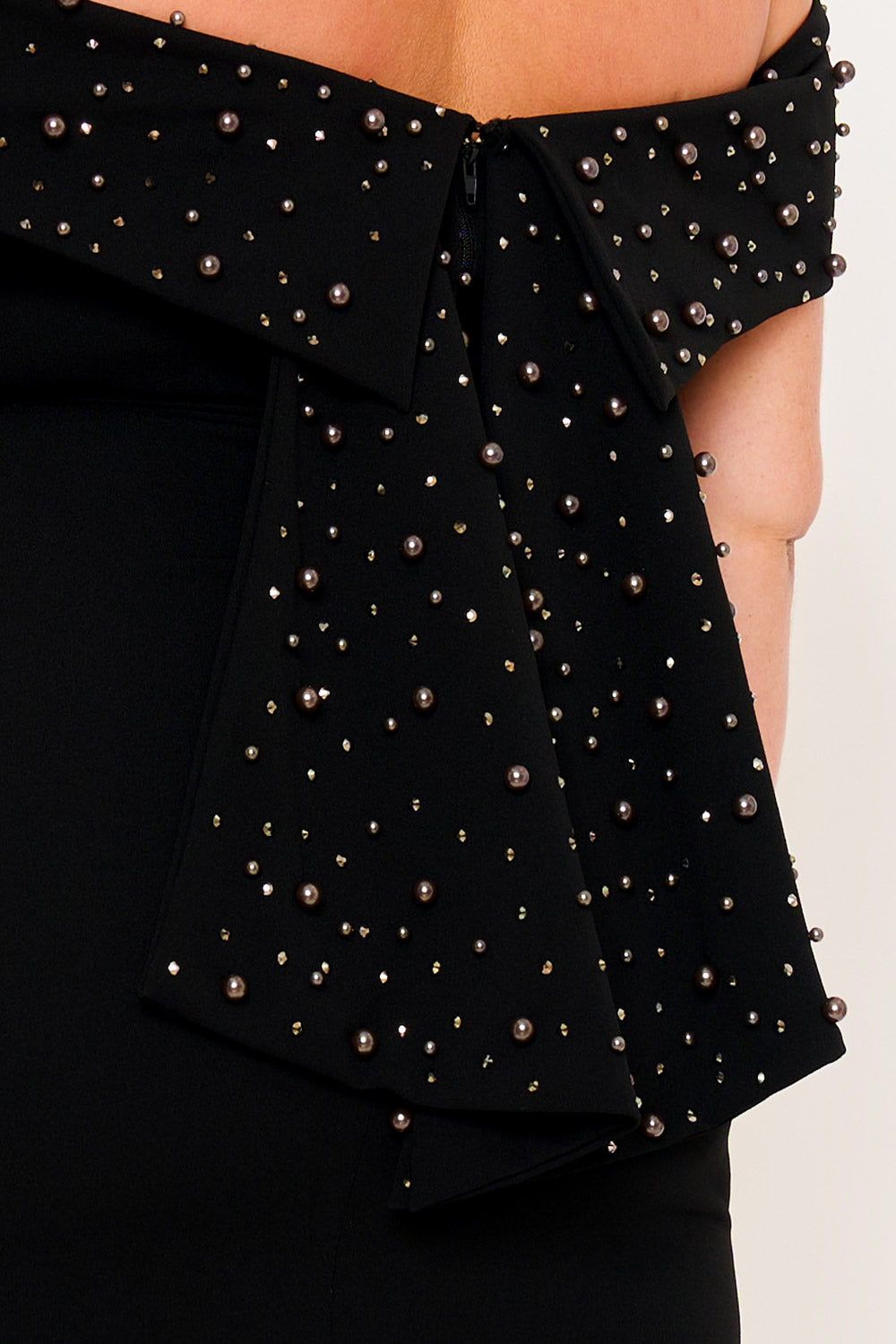 Symphony Dress - Pearl Beaded Detail Off The Shoulder Mermaid Plus Size Maxi Dress | Zezebe