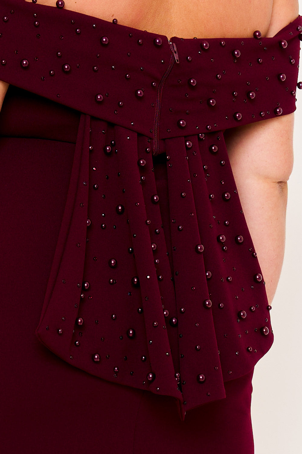 Symphony Dress - Pearl Beaded Detail Off The Shoulder Mermaid Plus Size Maxi Dress | Zezebe