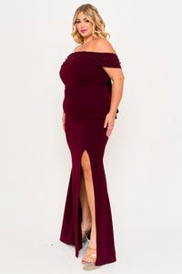 Symphony Dress - Pearl Beaded Detail Off The Shoulder Mermaid Plus Size Maxi Dress | Zezebe