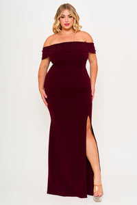 Symphony Dress - Pearl Beaded Detail Off The Shoulder Mermaid Plus Size Maxi Dress | Zezebe