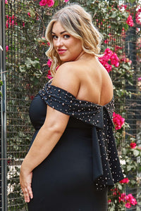 Symphony Dress - Pearl Beaded Detail Off The Shoulder Mermaid Plus Size Maxi Dress | Zezebe