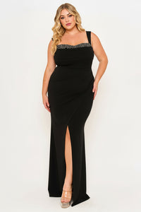 Symphony Dress - Pearl And Rhinestone Embellished Plus Size Maxi Dress | Zezebe