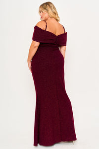 Symphony Dress - Glitter Bow Front Open Shoulder Plus Size Maxi Dress | Zezebe