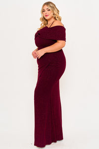 Symphony Dress - Glitter Bow Front Open Shoulder Plus Size Maxi Dress | Zezebe