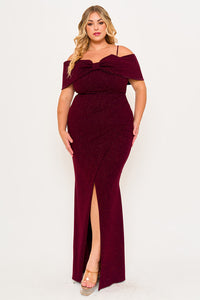 Symphony Dress - Glitter Bow Front Open Shoulder Plus Size Maxi Dress | Zezebe