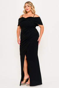 Symphony Dress - Glitter Bow Front Open Shoulder Plus Size Maxi Dress | Zezebe