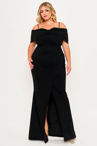 Symphony Dress - Glitter Bow Front Open Shoulder Plus Size Maxi Dress | Zezebe