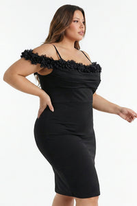 Symphony Dress - Off The Shoulder Floral Appliques Night Out Plus Size Mini Dress | Zezebe
