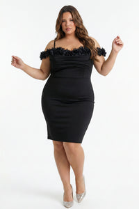 Symphony Dress - Off The Shoulder Floral Appliques Night Out Plus Size Mini Dress | Zezebe