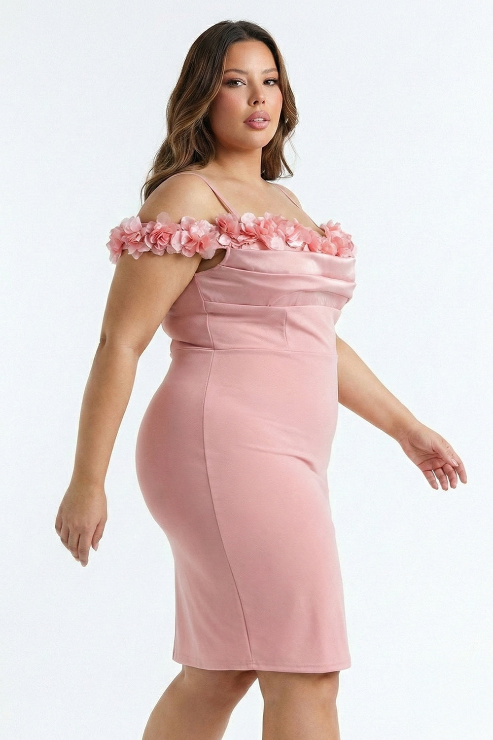 Symphony Dress - Off The Shoulder Floral Appliques Night Out Plus Size Mini Dress | Zezebe