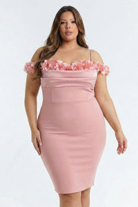 Symphony Dress - Off The Shoulder Floral Appliques Night Out Plus Size Mini Dress | Zezebe
