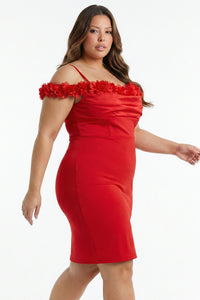 Symphony Dress - Off The Shoulder Floral Appliques Night Out Plus Size Mini Dress | Zezebe