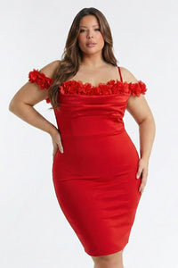 Symphony Dress - Off The Shoulder Floral Appliques Night Out Plus Size Mini Dress | Zezebe