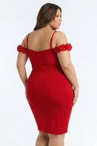 Symphony Dress - Off The Shoulder Floral Appliques Night Out Plus Size Mini Dress | Zezebe
