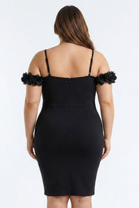 Symphony Dress - Off The Shoulder Floral Appliques Night Out Plus Size Mini Dress | Zezebe