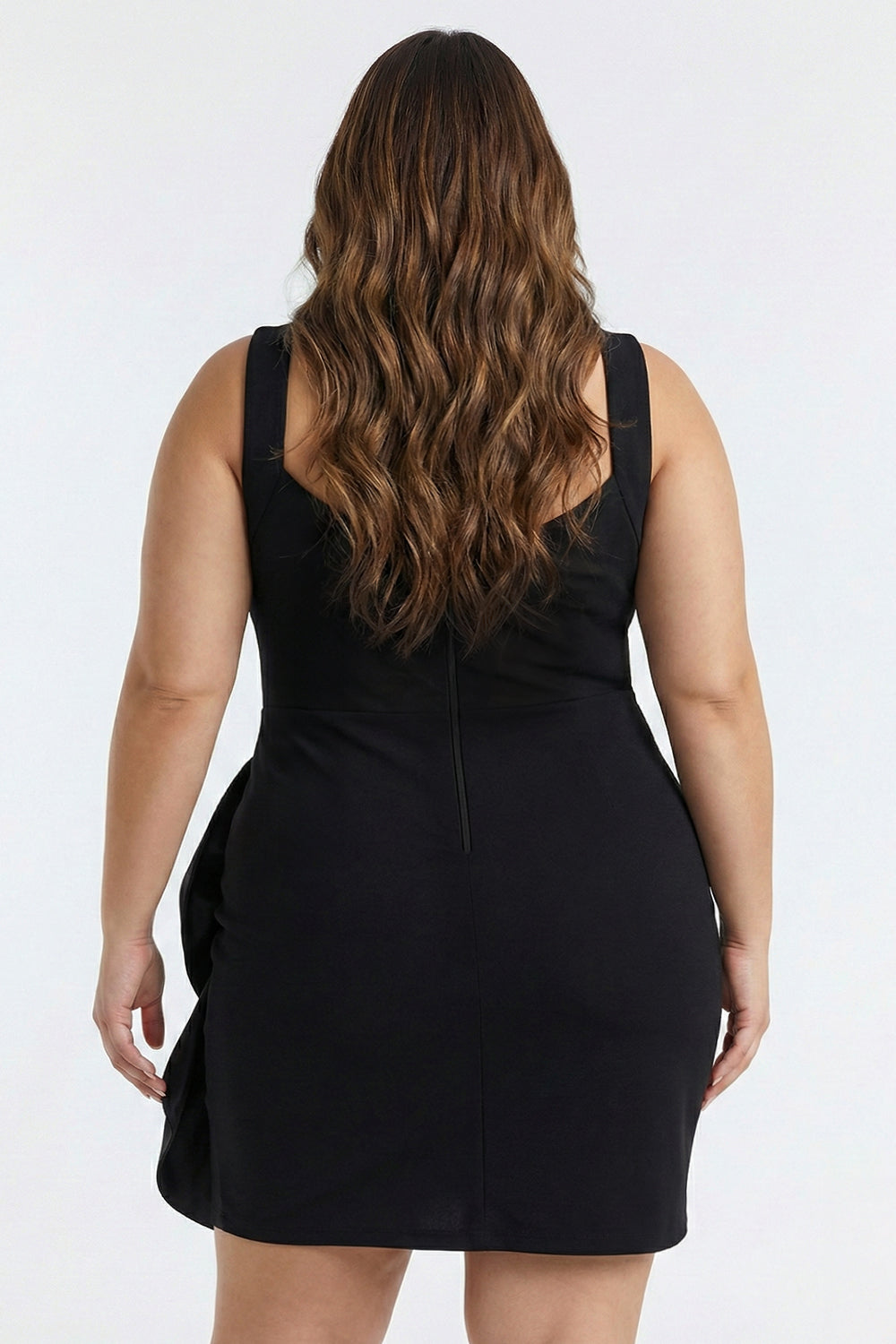 Plus Size Night Out Dress - Satin Bow Detail Fabric Contrast Plus Size Mini Dress | Zezebe