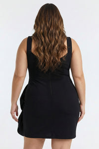 Plus Size Night Out Dress - Satin Bow Detail Fabric Contrast Plus Size Mini Dress | Zezebe