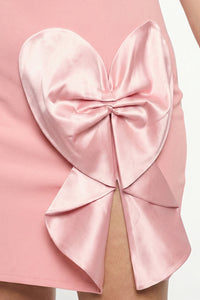 Plus Size Night Out Dress - Satin Bow Detail Fabric Contrast Plus Size Mini Dress | Zezebe