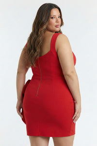 Plus Size Night Out Dress - Satin Bow Detail Fabric Contrast Plus Size Mini Dress | Zezebe
