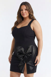 Plus Size Night Out Dress - Satin Bow Detail Fabric Contrast Plus Size Mini Dress | Zezebe