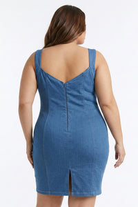 Pearl Beaded Top Denim Plus Size Mini Dress
