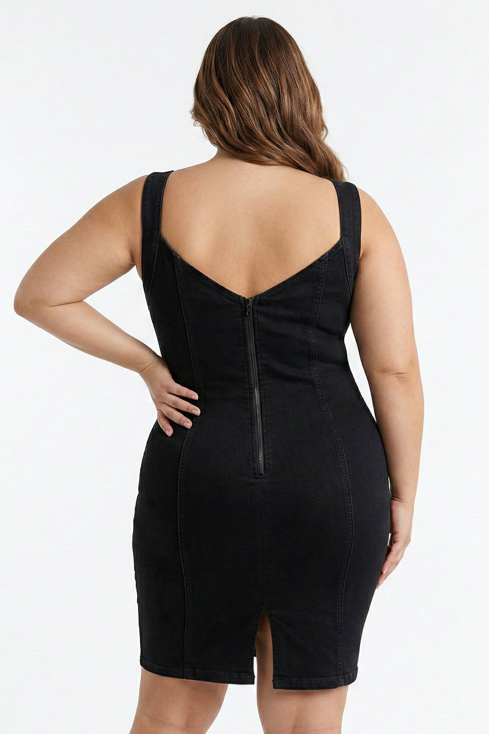 Pearl Beaded Top Denim Plus Size Mini Dress