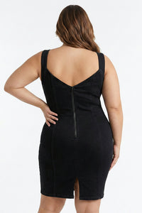 Pearl Beaded Top Denim Plus Size Mini Dress