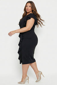 Ruffle Down The Side Plus Size Midi Dress