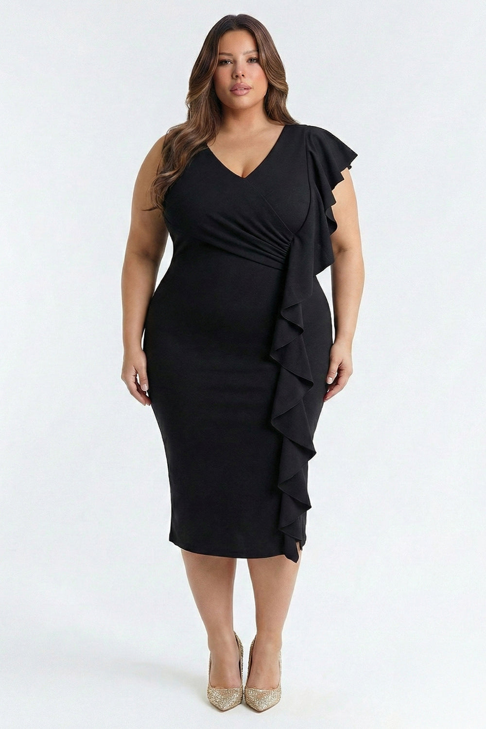 Ruffle Down The Side Plus Size Midi Dress