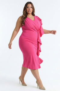 Ruffle Down The Side Plus Size Midi Dress
