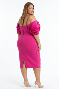 Oversized Bow Off The Shoulder Plus Size Midi Dress