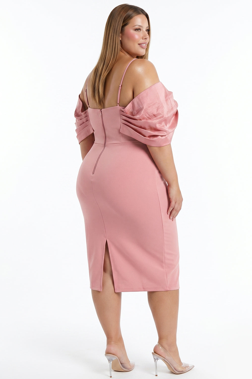 Oversized Bow Off The Shoulder Plus Size Midi Dress