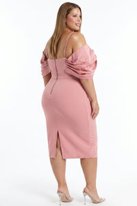 Oversized Bow Off The Shoulder Plus Size Midi Dress